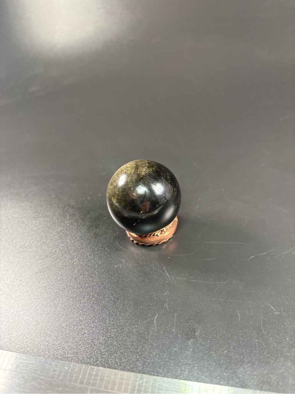 Black gemStone Sphere comes with copper ring and gemstone